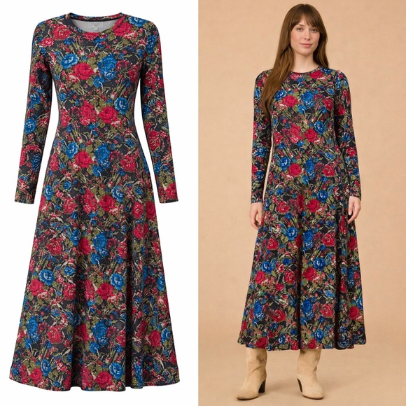 Livro Dresses & Skirts - OLIVIA by Livro Phoebe Midi Dress Red Blue Floral Sz. Small NWOT